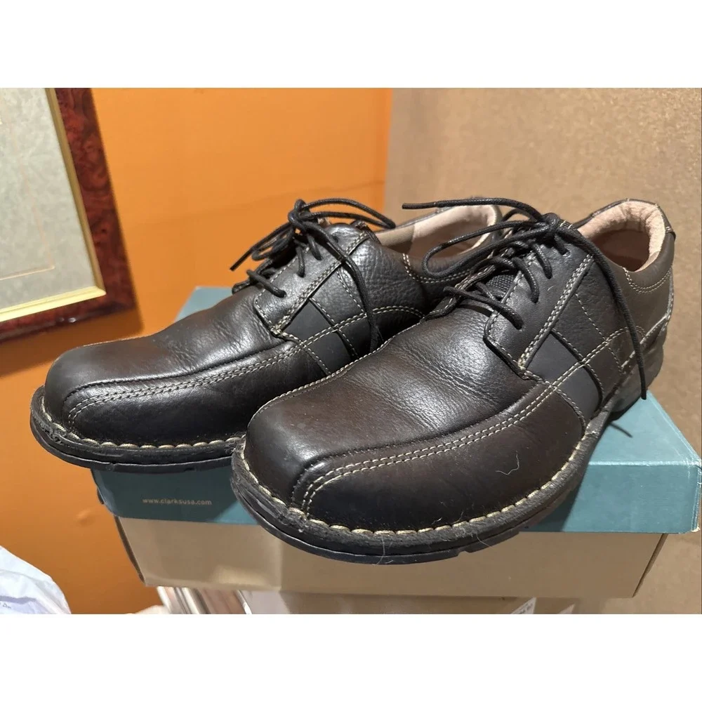 Clarks Espace 86234 Mens Casual Comfort Shoes Size 9.5M Black Lace Up Stitching-